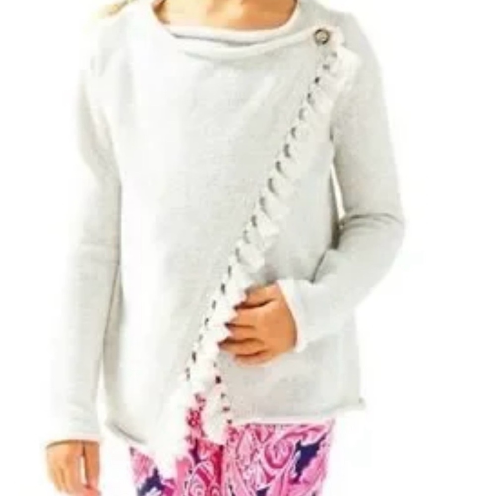 Lilly Pulitzer Light Gray Girls' Knit Sweater with Side Fringe